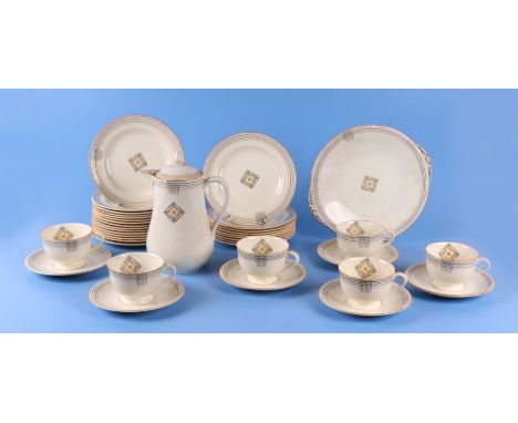 A Minton Art Deco fourteen person tea service.Condition ReportThe tea pot is clean inside with no staining but the glaze is c
