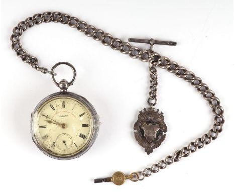 A silver cased open faced pocket watch 'The Express English Lever', the white enamel dial with Roman numerals and subsidiary 