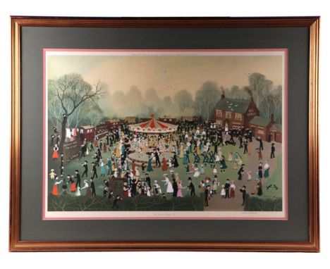 After Helen Bradley (1900-1979) - The Fair at Daisy Nook - limited edition print, blind stamped,  signed in pencil to the mar