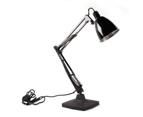 A Herbert Terry black 1209 model Anglepoise factory lamp with original switched Crabtree bulb holder, shade and original pain