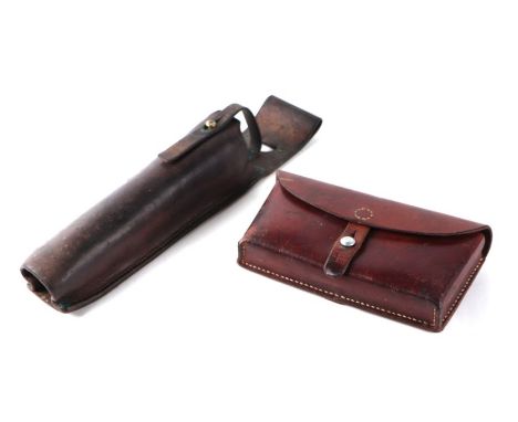 Swiss Army leather ammunition pouch or cartridge case 22.5cms (8.875ins) wide, stamped to the reverse BOBST HUGO SATTLER OBER