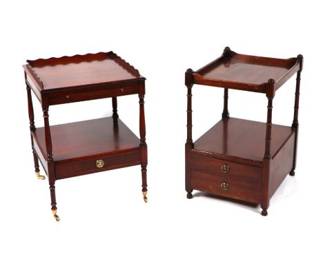 A George III style mahogany night commode with tray-top, on turned supports and single drawer, 48cms wide; together with anot