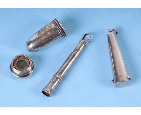 An early 20th century Sampson &amp; Morden silver cigar piercer, 16g; together with a silver tapering cylindrical perfume bot