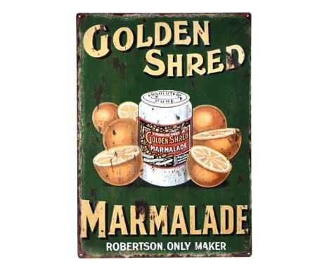 A modern copy of a Robertson Golden Shred Marmalade enamel sign, 50 by 70cms.
