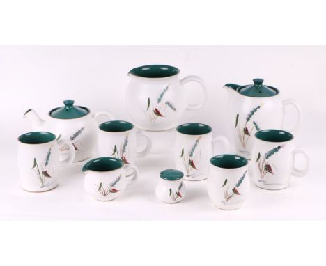 A quantity of assorted Denby Green Wheat table wares to include teapot, water jug and milk jug; together with other ceramics.