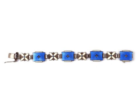 A Norwegian 925 silver and enamel panel bracelet designed by Aksel Holmsen Norne, 13.8g, 14.5cms long.Condition ReportLooks t