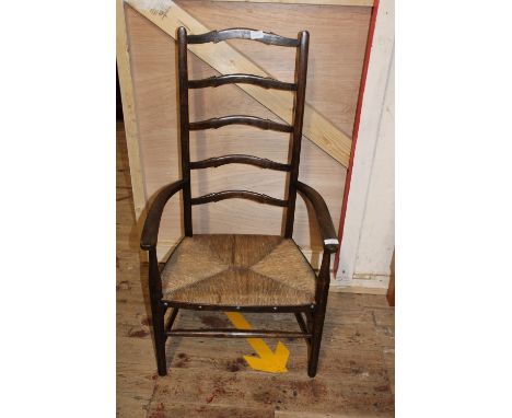 A vintage mahogany ladder back chair with rush seat collection only 