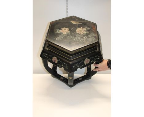 A vintage Chinese seat/planter stand with MOP inlaid decoration 