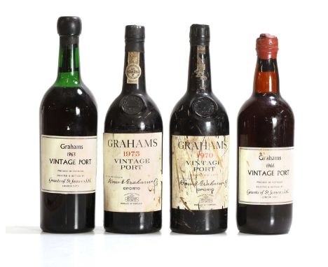A selection of Grahams Vintage Ports, comprising 1 x 1963, 1 x 1966, 1 x 1970 and 1 x 1975Condition ReportSome corrosion and 