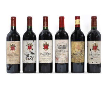 A selection of Bordeaux red wines, comprising 1 x Chateau Langoa Barton, Saint-Julien, 1995, 1 x 1996 and 2 x 2000, 1 x Chate