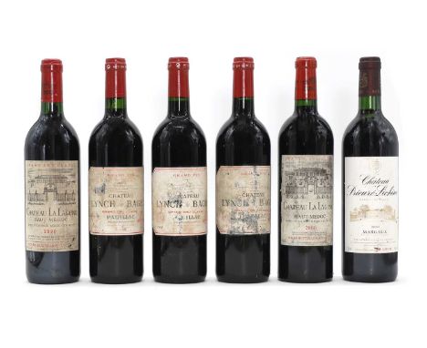 A selection of Bordeaux red wines, comprising 3 x Chateau Lynch-Bages, Pauillac, 1999, 1 x Chateau La Lagune, Haut-Medoc, 199