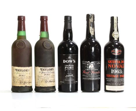 A selection of Vintage and Tawny Ports, comprising 1 x Quinta do Noval, 1963, 1 x Real vinicola, 1970, 1 x Dows, 1989 crusted