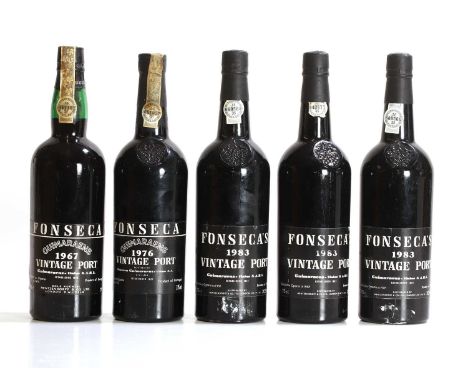 A selection of Fonseca Vintage Ports, comprising 1 x Fonseca, Guimaraens, 1967, 1 x Fonseca, Guimaraens, 1976 and 3 x Fonseca