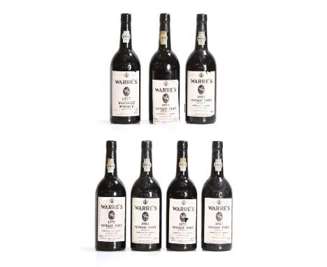 A selection of Warres Vintage Ports, comprising 3 x 1975, 1 x 1977 and 3 x 1983Condition ReportSome light marks to capsulesSc