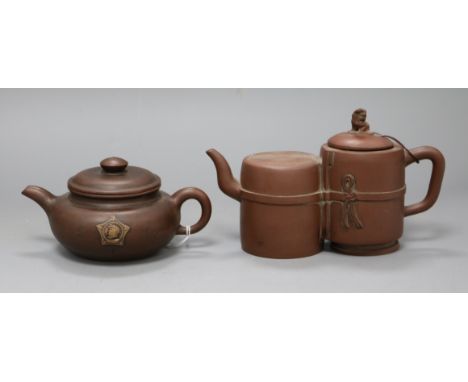 A Mao Tse Tung Yixing teapot and another Yixing teapot tallest 13cm