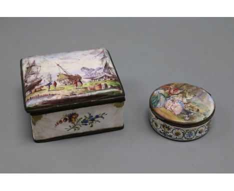 Two 18th century enamel boxes longest 11cm