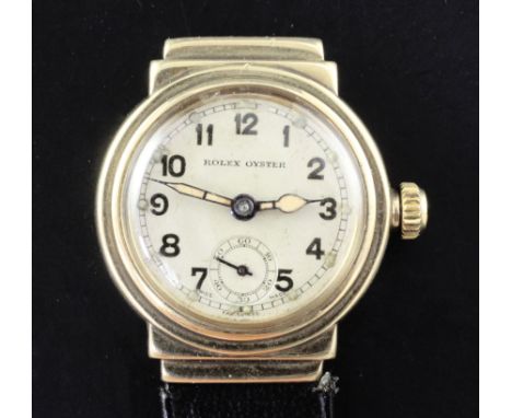 A gentleman's 1930's 9ct gold boy's size Rolex Oyster manual wind wrist watch, with Arabic dial and subsidiary seconds, the c