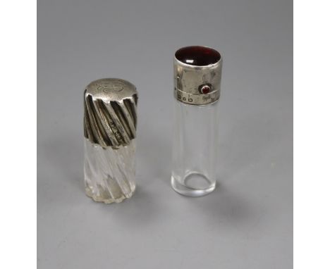 A late Victorian silver and enamel mounted glass scent bottle, Birmingham, 1898 and one other by Sampson Mordan &amp; Co, Lon