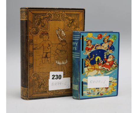 A Chad Valley money box and a treen "Book" box longest 19.5cm