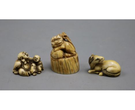 Three Japanese ivory netsuke tallest 5cm