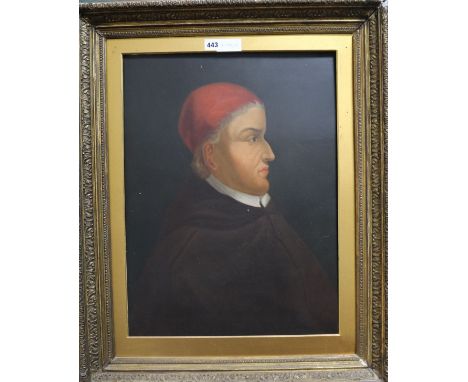 19th century English School, oil on canvas, portrait of a clergyman, 16 x 44cm