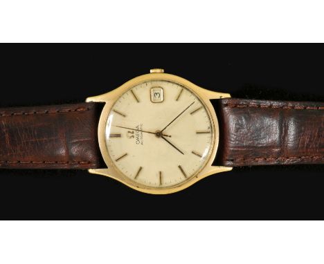 A Gentleman's Omega Automatic Wristwatch, the cream dial with hourly applied baton markers, sweep seconds hand and date apert