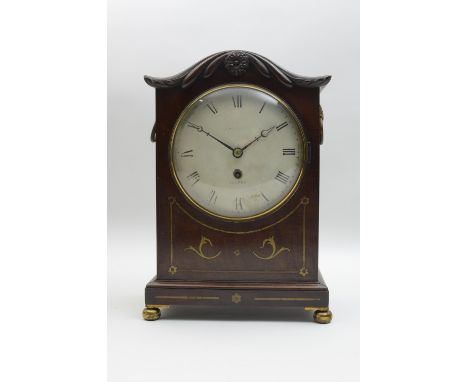 A Regency mahogany cased Bracket Clock with single train fusee movement,white circular enamel dial inscribed Maple, London, t