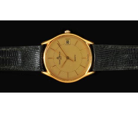 A Baume and Mercier Quartz Wristwatch, the champagne dial with applied gold baton hour markers, sweep seconds hand and date a