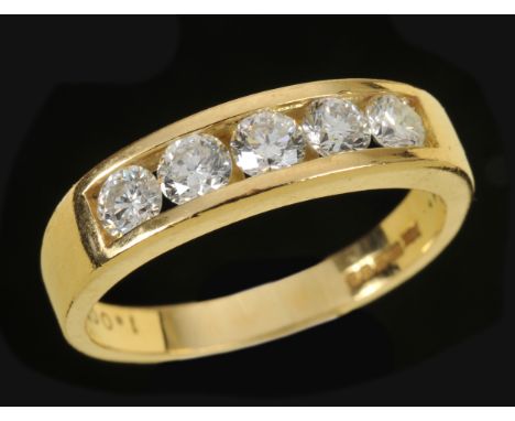 A Diamond five stone Ring channel set brilliant-cut stones in 18ct gold, ring size R