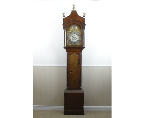 A George III oak Longcase Clock with arched brass dial having silvered chapter ring inscribed Rob Holborn South-Cave, eight d