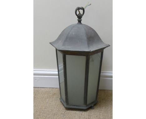 A large brass Lantern with domed top, hexagonal with glass panels, 22in H