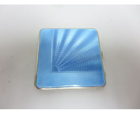 A George VI silver and blue basse taille enamel square Powder Compact, Birmingham 1937