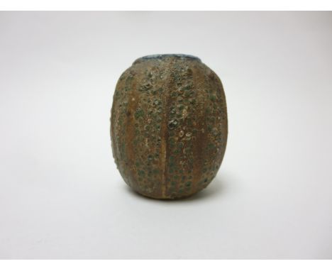 A Martin ware small stoneware ovoid Vase in the form of a Sea Urchin with mottled green and brown glaze, 3in, incised C R J M