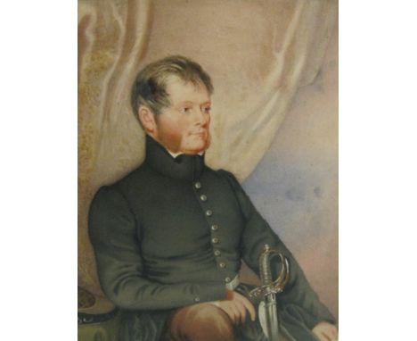 AMERICAN SCHOOL CIRCA 1865Portrait of an American Union Officer, seated half-length, with swordwatercolour13 1/2 x 10 in  (34