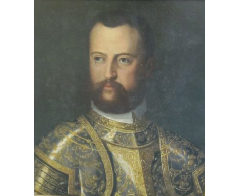 AFTER BRONZINO (1503-1572)Bust Portrait of Cosimo I de Medici, Grand Duke of Tuscanywearing armour, bears inscription,oil on 