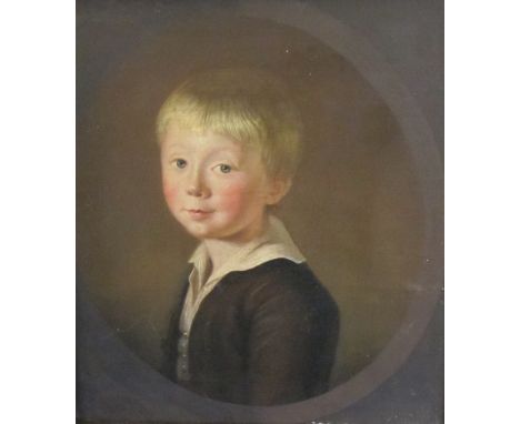 ENGLISH SCHOOL CIRCA 1790Portrait of a Boy, quarter-length, wearing a brown jacket and white collar, in a feigned ovaloil on 