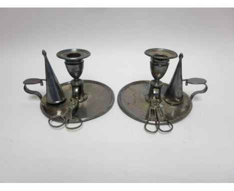 A pair of George III silver circular Chamber Candlesticks, Sheffield 1797, maker: John Green & Co, with conical Snuffers engr