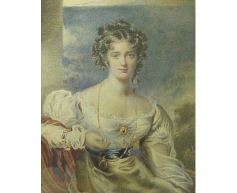 NOEL N CARTER  (fl. circa 1830))Portrait of a Lady, seated half-length, wearing a silk dress, a pillar beyondsigned and dated