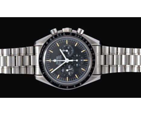 A Gentleman's Omega Speedmaster Professional chronograph Wristwatch, black dial with luminous baton hour markers, three subsi