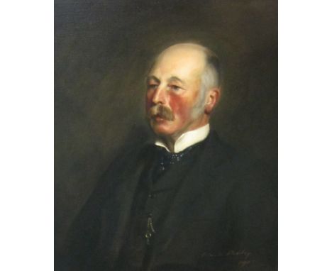 SIR OSWALD BIRLEY, M.C. R.A (1880-1952)Portrait of of John Baddeley Wood of Henley Hall,wearing a blue spotted tie and dark j