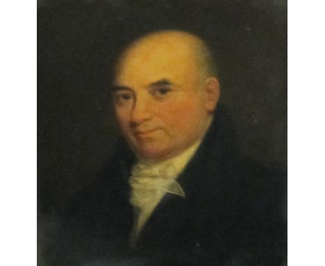 ALEXANDER MOSSES (1793-1837)Portrait of a Gentleman, quarter-length, wearing a dark blue coat and white stock,bearing inscrip