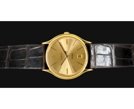 A Gentleman's Corum Wristwatch, the champagne dial with black baton hourly markers, sweep seconds hand and date aperture in 1