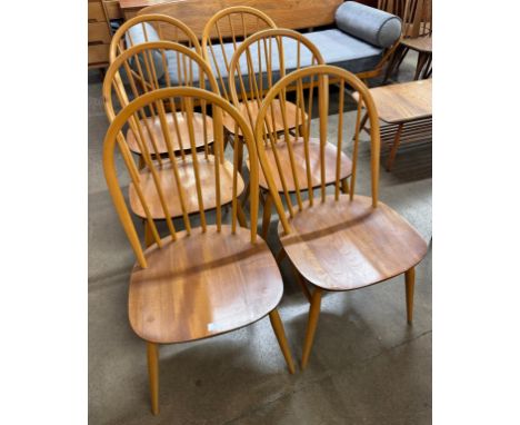 A set of six Ercol Blonde elm and beech Windsor chairs 