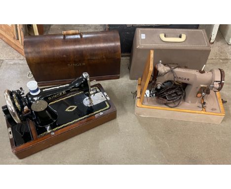 A Singer sewing machine, model number RG163763 with all original accessories and paperwork, together with a later model, elec