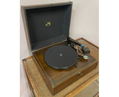 A 'His Master's Voice' record player with Bakelite arm 