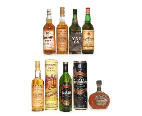 Crawfords, Special Reserve Old Scotch Whisky, 40% vol., 75cl, one bottle; Glenlivet, Pure Single Malt Scotch Whisky, Aged 12 