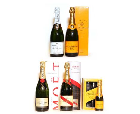 Assorted non-vintage Champagne, to include: Veuve Clicquot Ponsardin, Reims, NV, one bottle (boxed); G.H Mumm, Reimes, NV, on