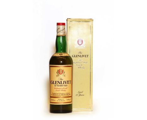 The Glenlivet, 12 Year Old Unblended All Malt Scotch Whisky, 1970s bottling, 70 proof, 26 2/3 fl. ozs, one bottle (boxed)