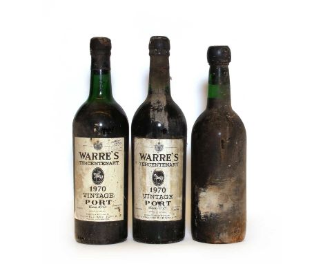 Warres, Vintage Port, 1970, three bottles (one lacking label, details on capsule)Condition report: One HS One MN One LN
