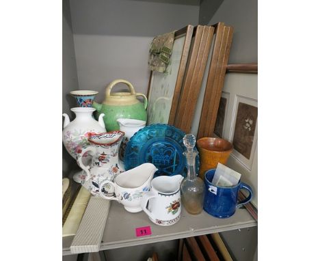A mixed lot to include pottery, vintage cameras, ceramics to include vases, household items to include mixed glass and prints